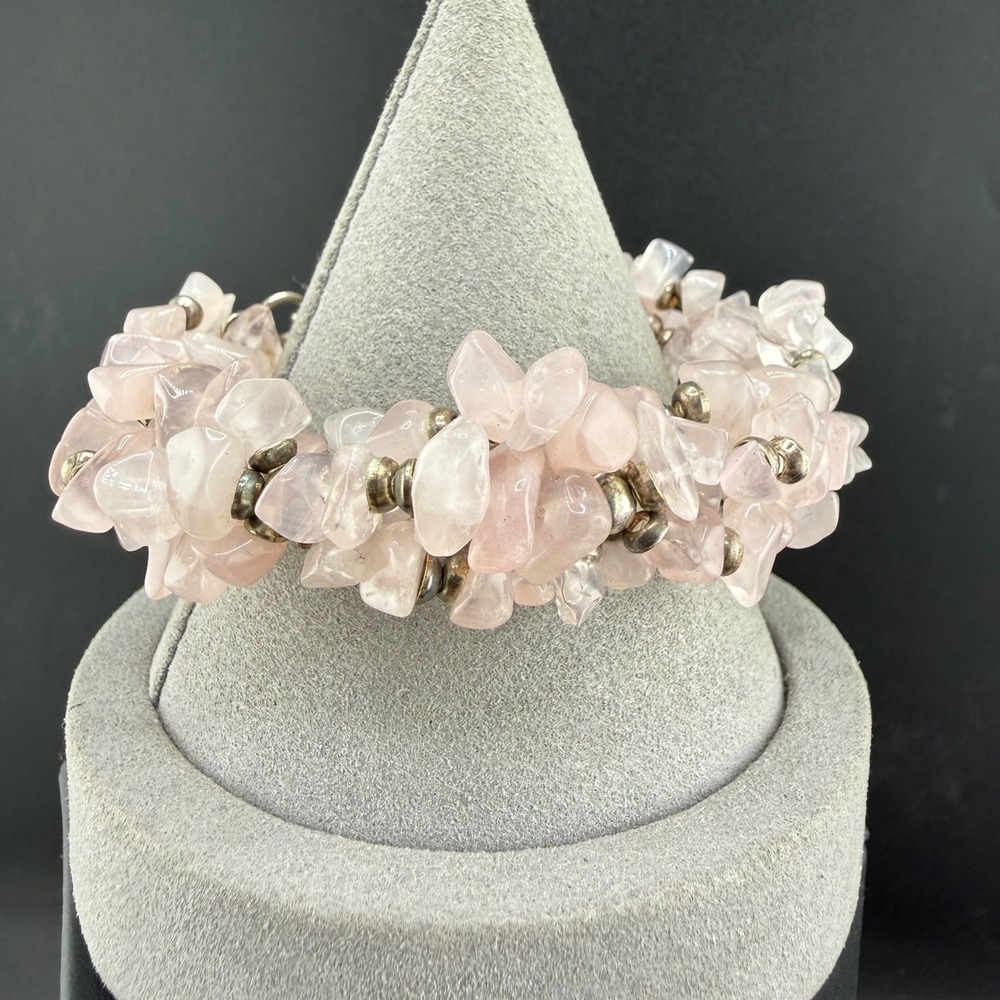 Pink Stone Chip Bracelet Multi Strand Toggle 6.5